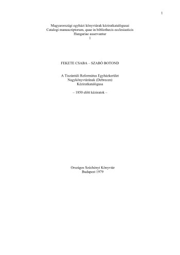 A Tiszántúli Református Egyházkerület ...